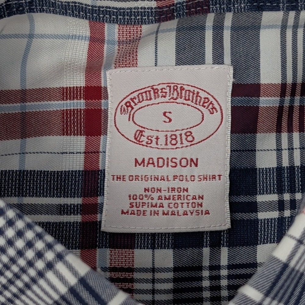 Brooks Brothers Madison Shirt Mens Small Red White‎ Blue Plaid Supima Cotton - Picture 2 of 11